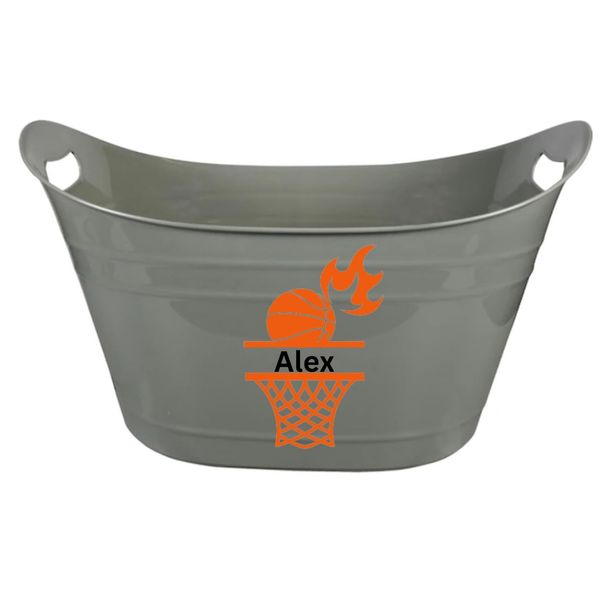 Personalized Sports Easter Baskets for Kids - Custom Easter Bucket With Name - Jumbo Plastic Reusable (Gray)