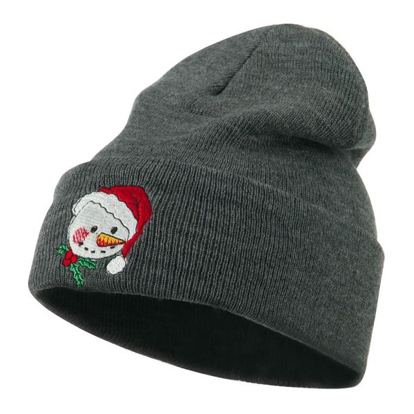 Smile Snowman Embroidered Beanie - Grey OSFM