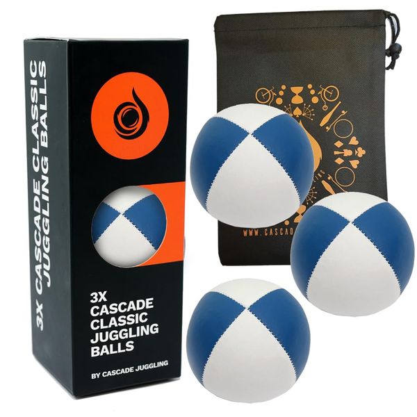 3 x Pro 115g Cascade Classic Juggling Balls - Thud Juggling Balls & Bag - Set of 3 Juggling Balls - Blue/ White