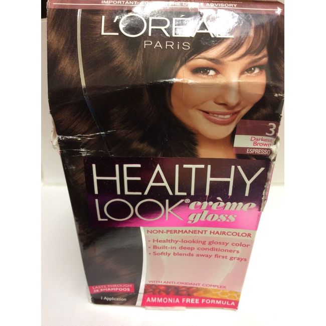 imperfect box L'Oreal Healthy Look Gloss Hair Color DARKEST BROWN ESPRESSO #3