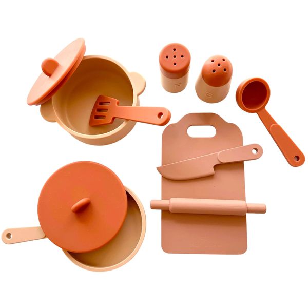 Food-Grade Silicone Kid Play Kitchen Accessories – 9Pcs Kids Toy Kitchen Accessories Set with Play Pots and Pans – Sets for Kids Kitchen Pretend Play – Pretend Play Kitchen Toy Set for Cooking