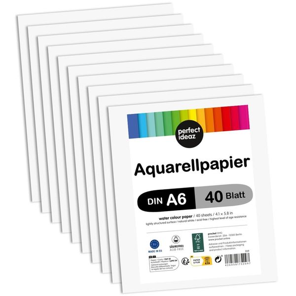 perfect ideaz • 40 Blatt Aquarellpapier DIN-A6, 290 g/m², Watercolor Paper säurefrei, Aquarell-Karton FSC® zertifiziert