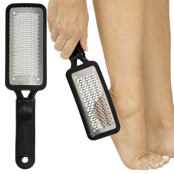 Vive Foot File Foot Rasp Callus Remover - Feet Scraper Tool Exfoliator - Foot Care Pedicure Grater - Foot Scrubber Dead Hard Skin and Dry Feet - Dry & Wet Toe Feet Peel - Shaver Stainless Steel Blade