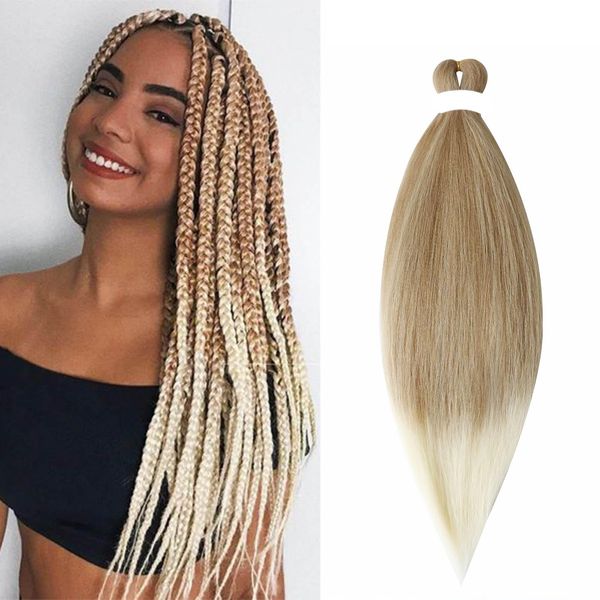 Gairyan Pre Stretched Braiding Haare 26 Zoll Vorgedehntes Flechthaar Ombre 1 Pack Natürliche Yaki-Textur EZ-Zöpfe Professionelles Synthetikhaar zum Flechten (Dunkelblond & Bleichblond)