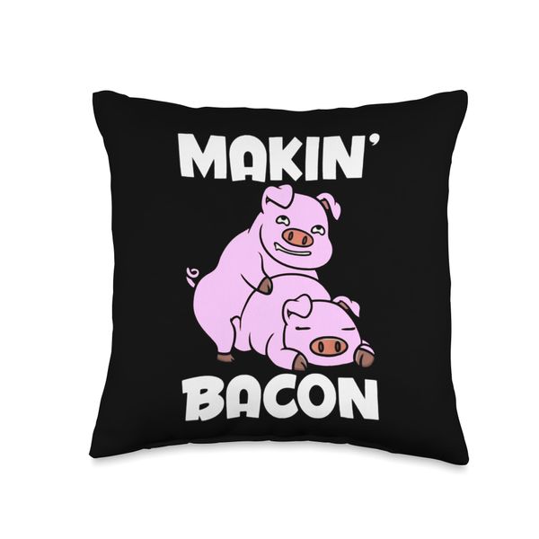 Makin' Bacon - Pigs Doin It Humping BBQ Joke Throw Pillow