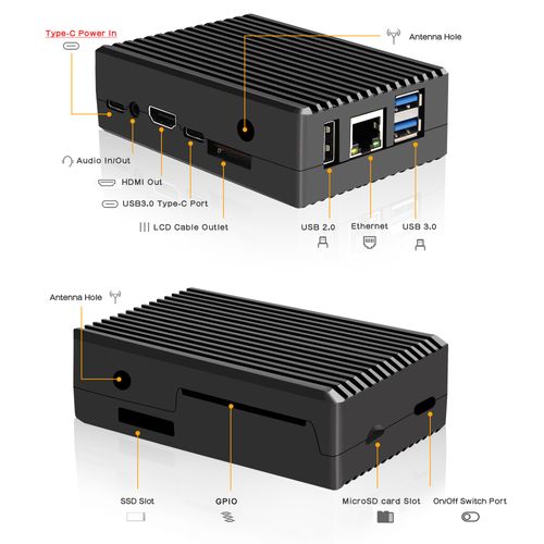 eleUniverse N507 Orange Pi 5/ 5B Case, Aluminum Passive Enclosure for Orange Pi 5/ 5B Support Antenna Installation
