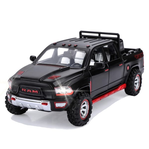 SASBSC RAM 1500 Toy Trucks for Boys Age 3-8 Pickup Truck Toys for 3 4 5 6 7 8 Year Old Kids Diecast Trucks with Light and Sound Metal Toy Cars for Kids Birthday (Black)