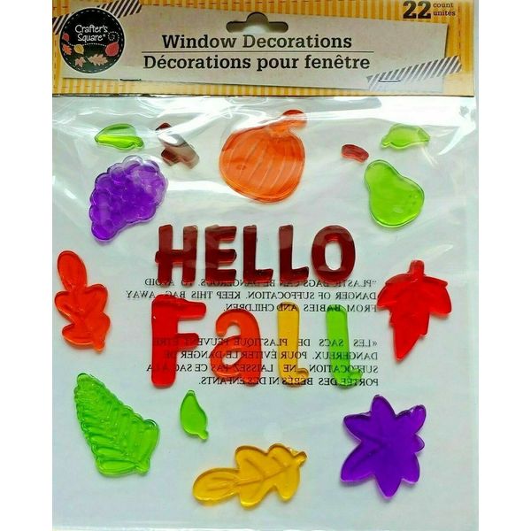 NEW HELLO Fall 22 pc Window Gel Clings Stickers Decorations Pumpkin Leafs Leaves