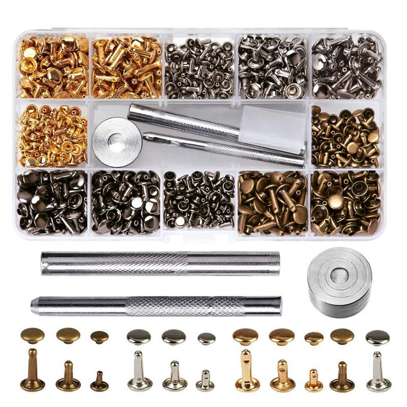 Gasea 420 Sets 3 Sizes Leather Rivets Double Cap Rivets Tubular Metal ...