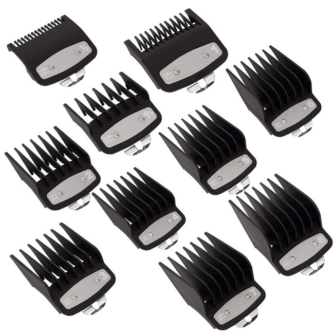 10 Stück Schermaschinen-Schneidführungen für Wahl Clipper mit Metall-Clip, farbcodiert von 1/16 Zoll bis 1 Zoll (1,5 - 25 mm), passend für alle Clippers in voller Größe (schwarz)