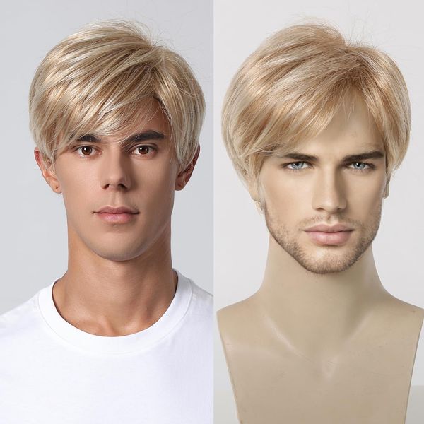 Allbell Mens Short Wigs Strawberry Blonde Wig for Men Side Part Synthetic Layered Wigs with Bangs Natural Looking Synthetic Hair Full Wig for Male Daily Party Cosplay Costume