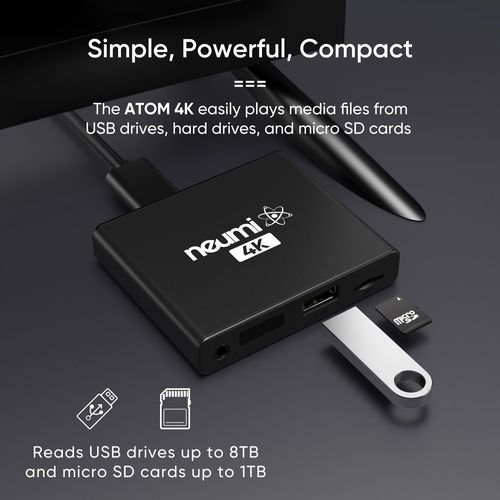 NEUMI Atom 4K Ultra-HD Digital Media Player for USB Drives and SD Cards - Plays 4K/UHD 60fps Videos, HEVC/H.265, HDMI and Analog AV, Automatic Playback and Looping Capability