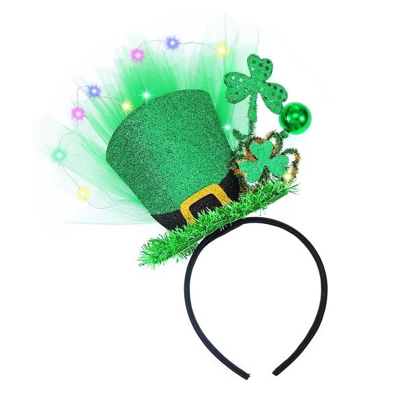 Vatocu St. Patrick's Day Headbands Light Up Headband Green Top Hat Headpieces Led Shamrock Hair Band Irish Day Party Holiday Hair Accessories for Women