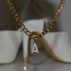 Initial Anklet, Gold Initial Anklet, Crystal Initial Anklet, Gold Crystal Initial Anklet, (M Pendant)
