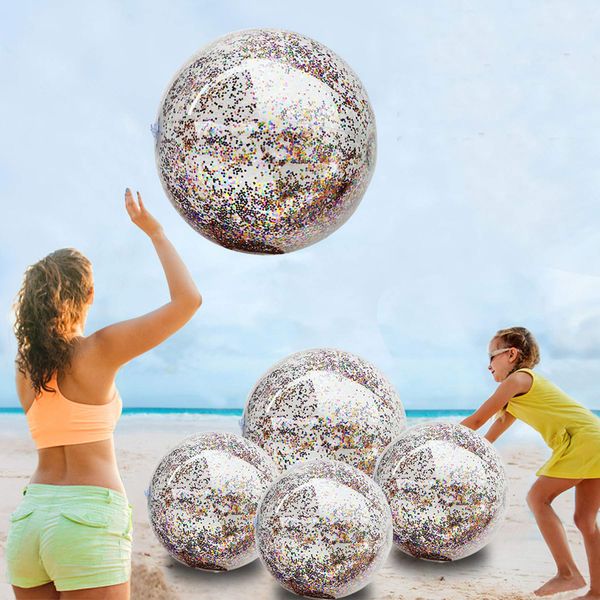 TURNMEON 5 Pack Sequins Beach Ball Jumbo Pool Toys Balls 16 Inch 24 Inch Giant Confetti Glitters Inflatable Clear Beach Ball Swimming Pool Water Beach Toys Summer Outdoor Party Favors for Kids Adults