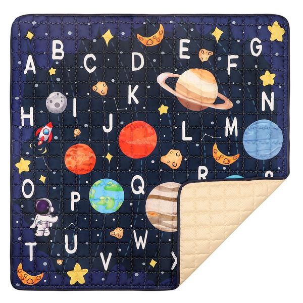 Baby Play Mat for Floor, GFU Non-Slip 50x50 Playpen Mat, Thick One-Piece Crawling Mat Blue, Infants Playmat Foldable and Machine Washable for Boys