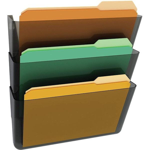 Deflecto Office DocuPocket DEF73602RT, Wall File Organizer, Stackable, Letter Size, Smoke, Set of 3, 13"W x 7"H x 4"D