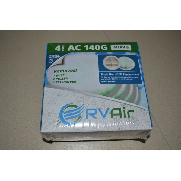 RVAir Merv 6 140g AC Filter 4 Pack 5.25" Single use OEM Replacement Box