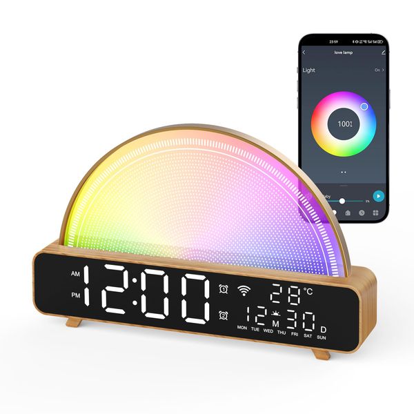 Sunrise Alarm Clock, Wake Up Light with Sunrise Simulation, White Noise Machine, Baby Sound Machine, Multicolor Night Light with 13 Soothing Sounds, Baby Room Thermometer, APP/Touch/Voice Control