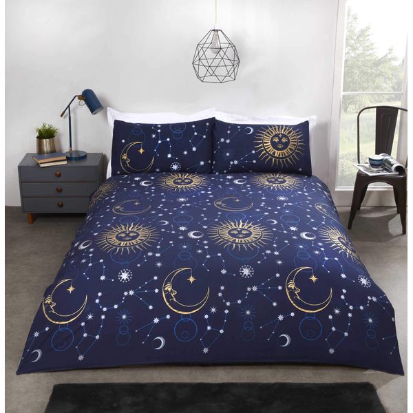 Rapport Home Celestial Duvet Cover Bed Set, Polycotton, Navy, Single