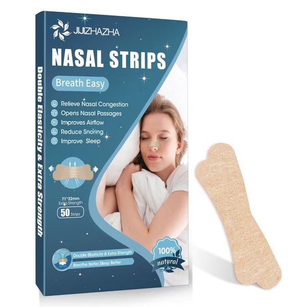 50 Counts Nasal Strips to Stop Snoring，Extra Strength Nose Strips for Breathing, Anti Snoring Nasal Strips，Improved Airflow，Nasal Congestion Relief，Works Instantly to Improve Sleep