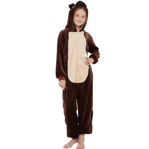 ANBOTA Kids Dog Onesie Fleece Animal Halloween Cosplay Puppy Costume Christmas Easter Bulldog One Piece Pajamas, Brown 130