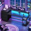 59" Office Desk with 3 Drawers, Reversible Computer Desk with LED Lights (Black)