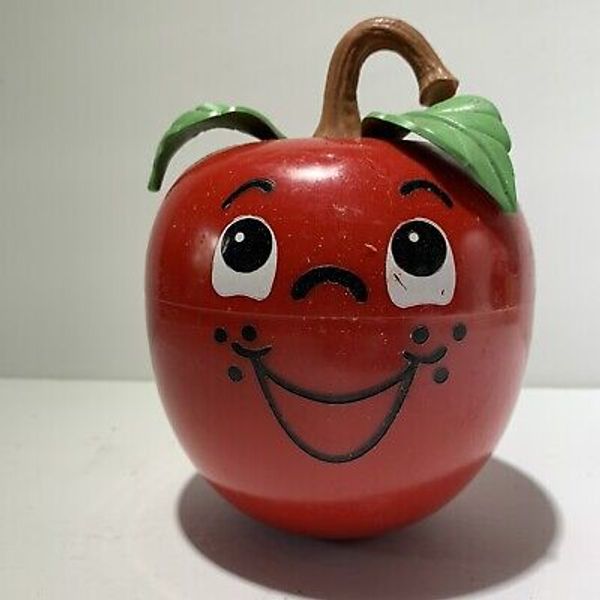 Vintage 1972 Fisher Price Happy Apple Musical Chime Toy Rattle Red Retro Kids