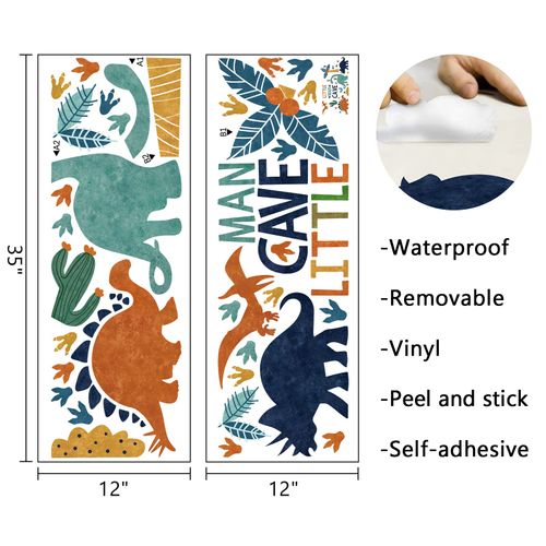 Mfault Boys Dinosaur Footprints Little Man Cave Wall Decals Stickers, Peel Stick Dino Paw Print Nursery Decorations Baby Bedroom Playroom Art, Watercolor Blue Coconut Trees Cactus Kids Room Decor Gift