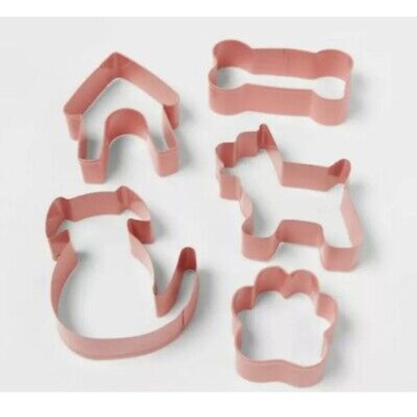 NEW Dog Cookie Cutter 5pc Set Stainless Steel Dog Bone Paw Doghouse Threshold