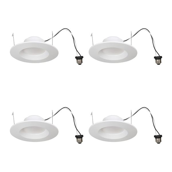 SYLVANIA 5”/6" LED Recessed Lighting Downlight with Trim, Dimmable, 9W=65W, 675 Lumens, White, 3000K, Wet Rated - 4 Pack (62029)