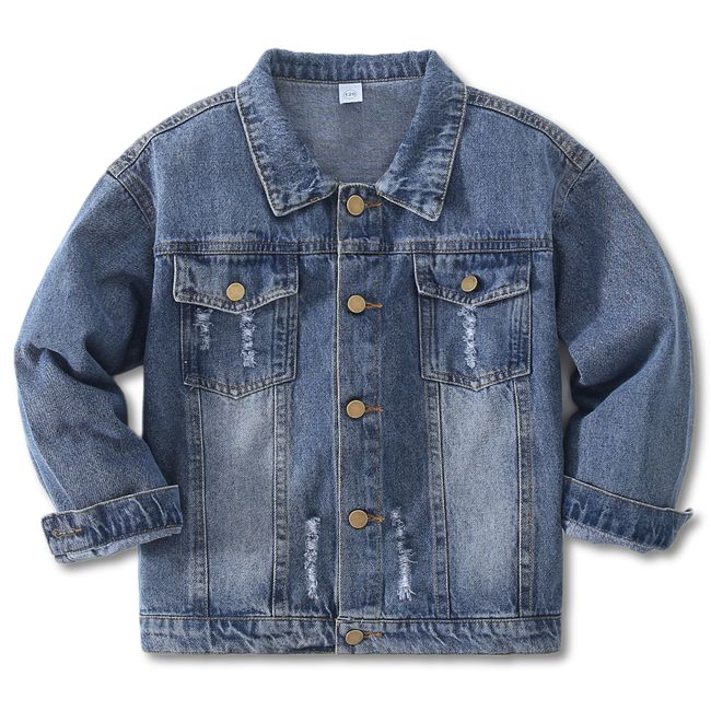 YJBQ Kids Girls Boys Basic Jean Jacket Classic Coats Denim Tops Children Casual Outerwear Teen Outfit 5-14 Years (7-8 Years, Blue)