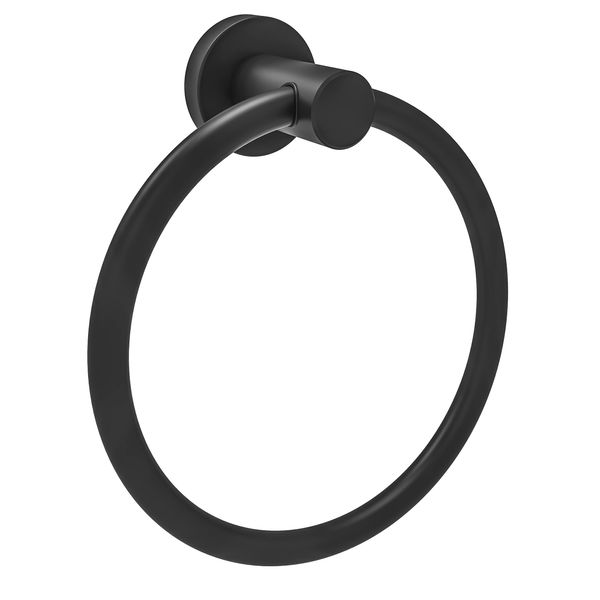 WZRUA Black Towel Ring Hand Towel Holder Wall Mount, SUS304 Stainless Steel Modern Rounded Base Ruetpeoof for Bathroom