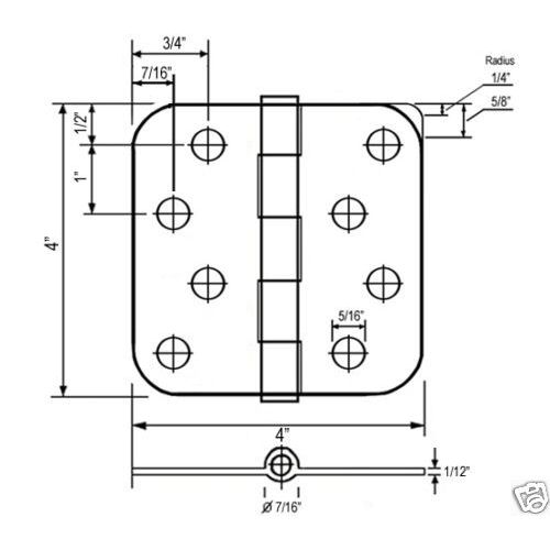 6 of 4" Satin Nickel Door Hinges Straight Square x 5/8" Radius round Corner 4"