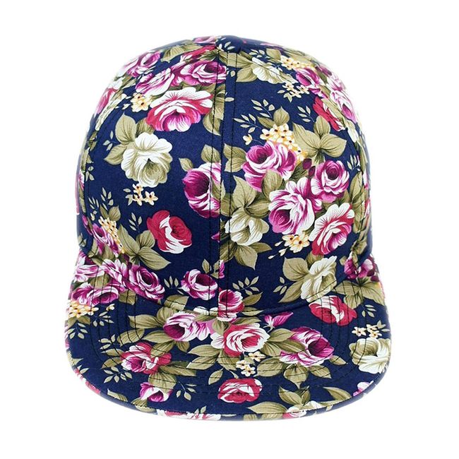 Floral Flower Nature Flat Bill Cotton Cap Hat Sun Visor (Navy)