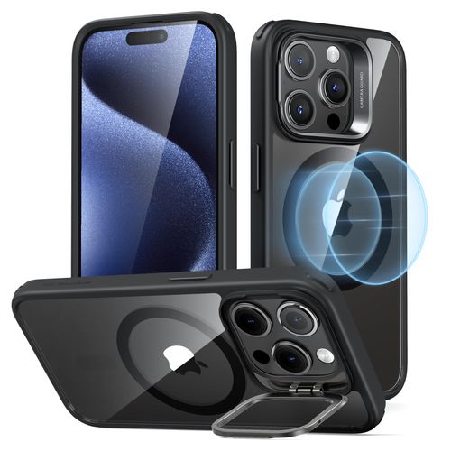 ESR for iPhone 15 Pro Case, Compatible with MagSafe, Military-Grade Protective Case, Built-in Stash Stand Phone Case, Scratch-Resistant Back Cover, Classic Series, Clear Black