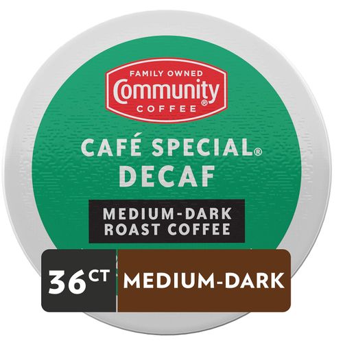 Community Coffee Café Special 36 Count Coffee Pods, Medium Dark Roast Decaf, Compatible with Keurig 2.0 K-Cup Brewers