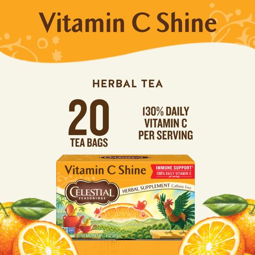 Celestial Seasonings Vitamin C Shine Herbal Tea, Caffeine Free, 20 Tea Bags Box, (Pack of 6)