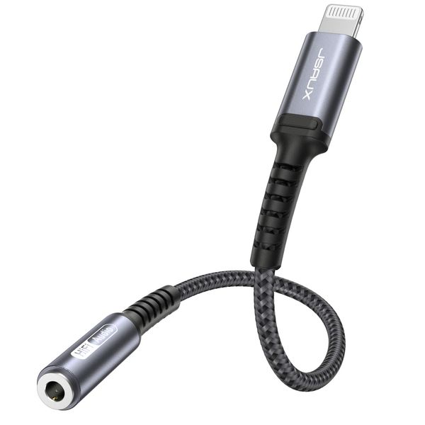 JSAUX iPhone Lightning auf 3.5mm Klinke Adapter MFi Zertifiziert, Kopfhörer, Aux Audio Adapter für iPhone 14/14 Pro/13/13 Pro/12 Pro/11/11 Pro/8/7/6/8 Plus/7 Plus/6 Plus, Alle iOS Grau