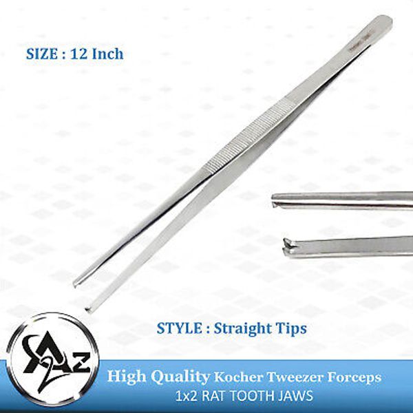 Thumb Tissue Forceps 1x2 Teeth Blunt Tweezer 12" Surgical Veterinary Instruments