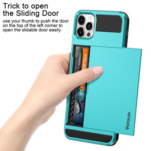 Vofolen Compatible with iPhone 12 Pro Max Case 5G Wallet Cover Credit Card Holder Slot Sliding Back Pocket Anti-Scratch Dual Layer Bumper Protective Compatible with iPhone 12 Pro Max Sky Blue
