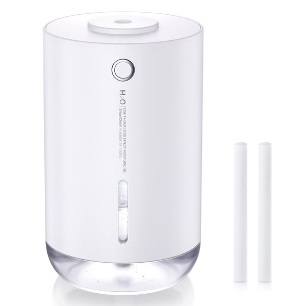 SMARTDEVIL Humidifiers 500ml for Bedroom, Small Desk Humidifier, USB Personal Desktop Humidifier for Bedroom, Office, Travel, Plants, Auto Shut-Off, 2 Mist Modes, Super Quiet, White