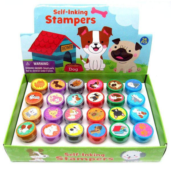 Tiny Mills 24 Pcs Dog and Puppies Stampers for Kids Assorted Stamps for Kids Self Ink Stamps Dog Puppy Birthday Party, Puppy Party Favors, Goody Bag Filler Treats, Classroom Rewards