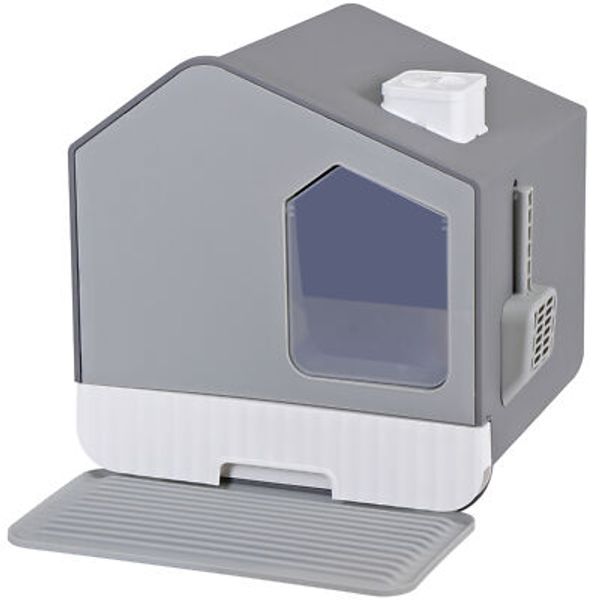 Anti-Splash Closed Cat Litter Box with Litter Scoop Front  Exit Door Ventilate