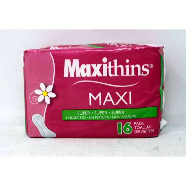 Maxithins Maxi Pads Super Unscented 16 Count