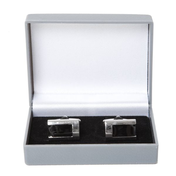 Accessoryo Black Enamel Modern Rectangle Design Cufflinks Boxed Giftset