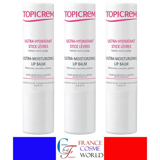 TOPICREM Ultra Moisturizing Lipstick - 4.7g Set of 3 Europe and America Best Seller Shea Butter Avène La Roche Posay Bioderma Overseas Mail Order