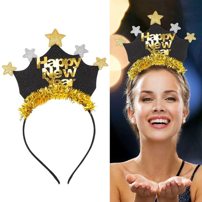 Makenlug Happy New Year Headband 2024, New Year Eve Party Star Crown Headband for Kids Adults, New Year Costume Holiday Party Favors Photo Props Gifts