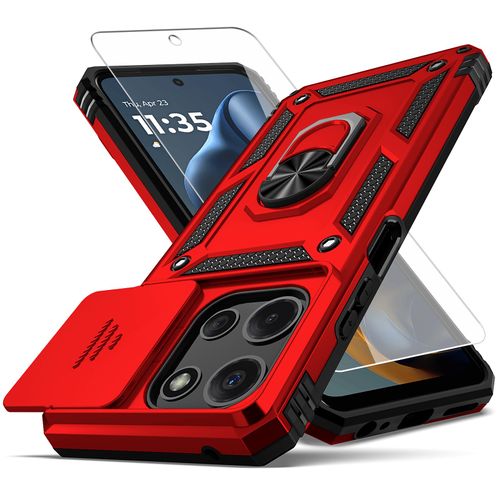 YZOK for Moto G 5G 2025 Case,with Camera Lens Cover HD Screen Protector,[Military Grade] Car Mount Kickstand Shockproof Protective Case for Motorola G 5G 2025, Red