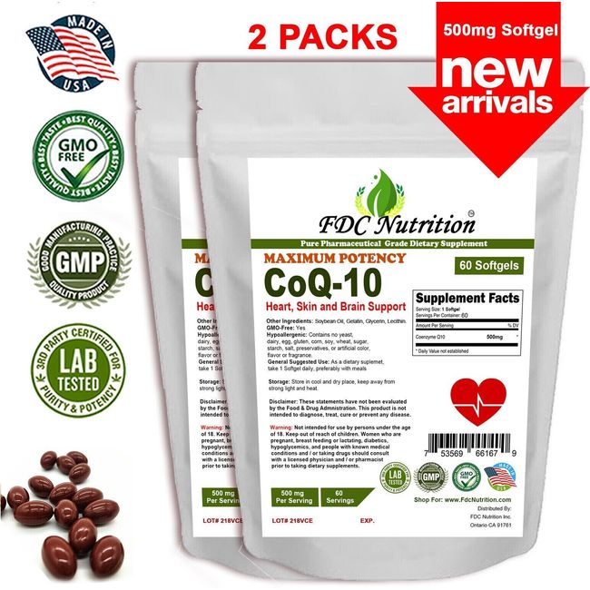 CoQ-10 500mg 120 Softgels Coq10 Co Q10 Coenzyme Heart Support Made in USA